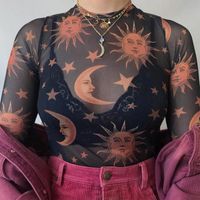 Women's T-shirt Long Sleeve T-Shirts Patchwork Sexy Sun Moon main image 5