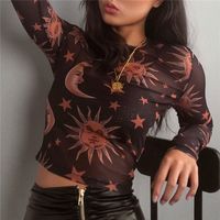 Women's T-shirt Long Sleeve T-Shirts Patchwork Sexy Sun Moon main image 1