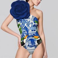 Women's Glam Retro French Style Digital Printing Flower Asymmetrical Flowers One Piece Swimwear main image 4