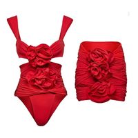 Women's Retro French Style Romantic Solid Color Flowers Ruched One Piece Swimwear main image 2