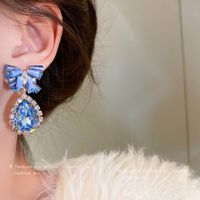 1 Pair Luxurious Sweet Water Droplets Bow Knot Plating Inlay Copper Artificial Crystal Rhinestones Drop Earrings main image 5