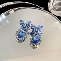 1 Pair Luxurious Sweet Water Droplets Bow Knot Plating Inlay Copper Artificial Crystal Rhinestones Drop Earrings sku image 1