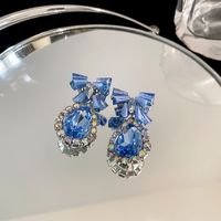 1 Par Lujoso Dulce Gotitas De Agua Nudo De Lazo Enchapado Embutido Cobre Cristal Artificial Diamantes De Imitación Pendientes De Gota sku image 1