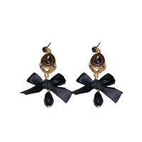 1 Pair Elegant Glam Water Droplets Bow Knot Plating Inlay Alloy Cloth Artificial Crystal Rhinestones Drop Earrings main image 2