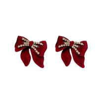 1 Pair Elegant Retro Bow Knot Inlay Alloy Flocking Rhinestones Ear Studs main image 2