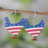 1 Pair Retro National Flag Chicken Wood Drop Earrings sku image 1
