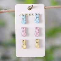 3 Pairs Cute Retro Rabbit Wood Ear Studs main image 6