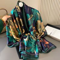 Women's Classic Style Color Block Satin Printing And Dyeing Flowers Silk Scarf main image 1