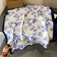 Women's Classic Style Color Block Satin Printing And Dyeing Flowers Silk Scarf sku image 5