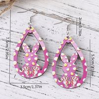 1 Pair Retro Rabbit Cross Water Droplets Hollow Out Wood Drop Earrings main image 4