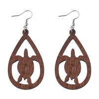 1 Pair Cute Retro Tortoise Water Droplets Hollow Out Wood Drop Earrings main image 5
