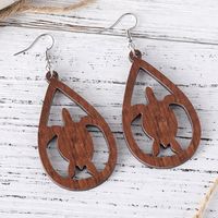 1 Pair Cute Retro Tortoise Water Droplets Hollow Out Wood Drop Earrings main image 4