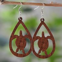 1 Pair Cute Retro Tortoise Water Droplets Hollow Out Wood Drop Earrings main image 1