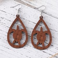 1 Pair Cute Retro Tortoise Water Droplets Hollow Out Wood Drop Earrings main image 3