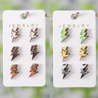 3 Pairs Retro Lightning Wood Ear Studs main image 8