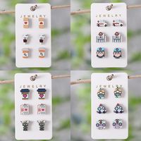 3 Pairs Retro Cartoon Car Wood Ear Studs main image 1