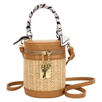 Women's Medium Straw Solid Color Vintage Style Zipper Bucket Bag main image 5
