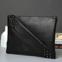 Men's Pu Leather Solid Color Basic Zipper Envelope Bag Clutch Bag main image 5