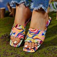 Women's Casual Color Block Square Toe Open Toe Slides Slippers sku image 1