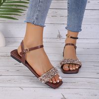 Frau Strassenmode Einfarbig Strass Quadratischer Zeh Offener Zeh Sandalen Mit Knöchelriemen Leer main image 4