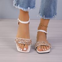 Women's Streetwear Solid Color Rhinestone Square Toe Open Toe Ankle Strap Sandals Empty sku image 2