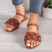 Women's Casual Solid Color Flower Rivet Round Toe Open Toe Ankle Strap Sandals main image 4