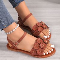 Women's Casual Solid Color Flower Rivet Round Toe Open Toe Ankle Strap Sandals sku image 9