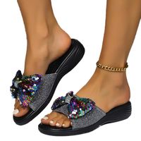 Women's Casual Streetwear Bow Knot Sequins Rhinestone Round Toe Open Toe Wedge Slippers main image 3