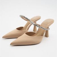Women's Casual Solid Color Rhinestone Point Toe High Heel Slippers sku image 9