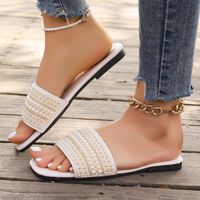Women's Casual Solid Color Pearls Open Toe Slides Slippers main image 4