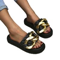 Women's Casual Solid Color Chain Round Toe Slides Slippers main image 2
