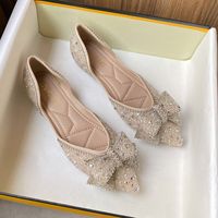 Women's Elegant Solid Color Rhinestone Bowknot Point Toe Casual Shoes main image video