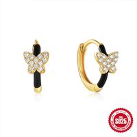 1 Pair Simple Style Circle Butterfly Enamel Plating Inlay Sterling Silver Zircon Earrings sku image 4