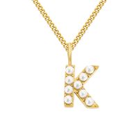 Stainless Steel 14K Gold Plated Rose Gold Plated Simple Style Hollow Out Inlay Letter Artificial Pearls Pendant Necklace sku image 46