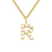 Stainless Steel 14K Gold Plated Rose Gold Plated Simple Style Hollow Out Inlay Letter Artificial Pearls Pendant Necklace sku image 59