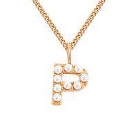Stainless Steel 14K Gold Plated Rose Gold Plated Simple Style Hollow Out Inlay Letter Artificial Pearls Pendant Necklace sku image 56