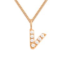 Stainless Steel 14K Gold Plated Rose Gold Plated Simple Style Hollow Out Inlay Letter Artificial Pearls Pendant Necklace sku image 67