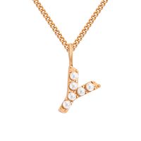 Stainless Steel 14K Gold Plated Rose Gold Plated Simple Style Hollow Out Inlay Letter Artificial Pearls Pendant Necklace sku image 73