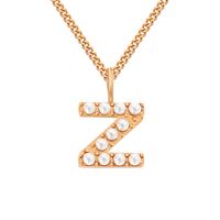 Stainless Steel 14K Gold Plated Rose Gold Plated Simple Style Hollow Out Inlay Letter Artificial Pearls Pendant Necklace sku image 75
