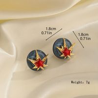 1 Pair Retro Pentagram Maple Leaf Enamel Inlay Glass Copper Glass 18K Gold Plated Ear Studs sku image 1