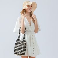 Women's Medium Wooden Beads Polyester Cotton Color Block Basic Vacation Open Straw Bag main image 6