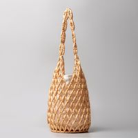 Women's Medium Wooden Beads Polyester Cotton Color Block Basic Vacation Open Straw Bag sku image 3