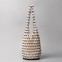 Women's Medium Wooden Beads Polyester Cotton Color Block Basic Vacation Open Straw Bag sku image 1