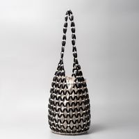 Women's Medium Wooden Beads Polyester Cotton Color Block Basic Vacation Open Straw Bag sku image 2