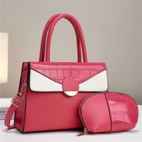 Women's Large Pu Leather Color Block Business Zipper Tote Bag sku image 7