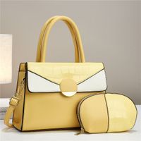 Women's Large Pu Leather Color Block Business Zipper Tote Bag main image 6