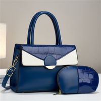Women's Large Pu Leather Color Block Business Zipper Tote Bag sku image 6