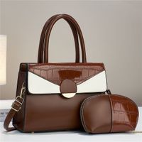 Women's Large Pu Leather Color Block Business Zipper Tote Bag sku image 5