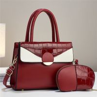 Women's Large Pu Leather Color Block Business Zipper Tote Bag sku image 1