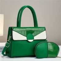 Women's Large Pu Leather Color Block Business Zipper Tote Bag sku image 3